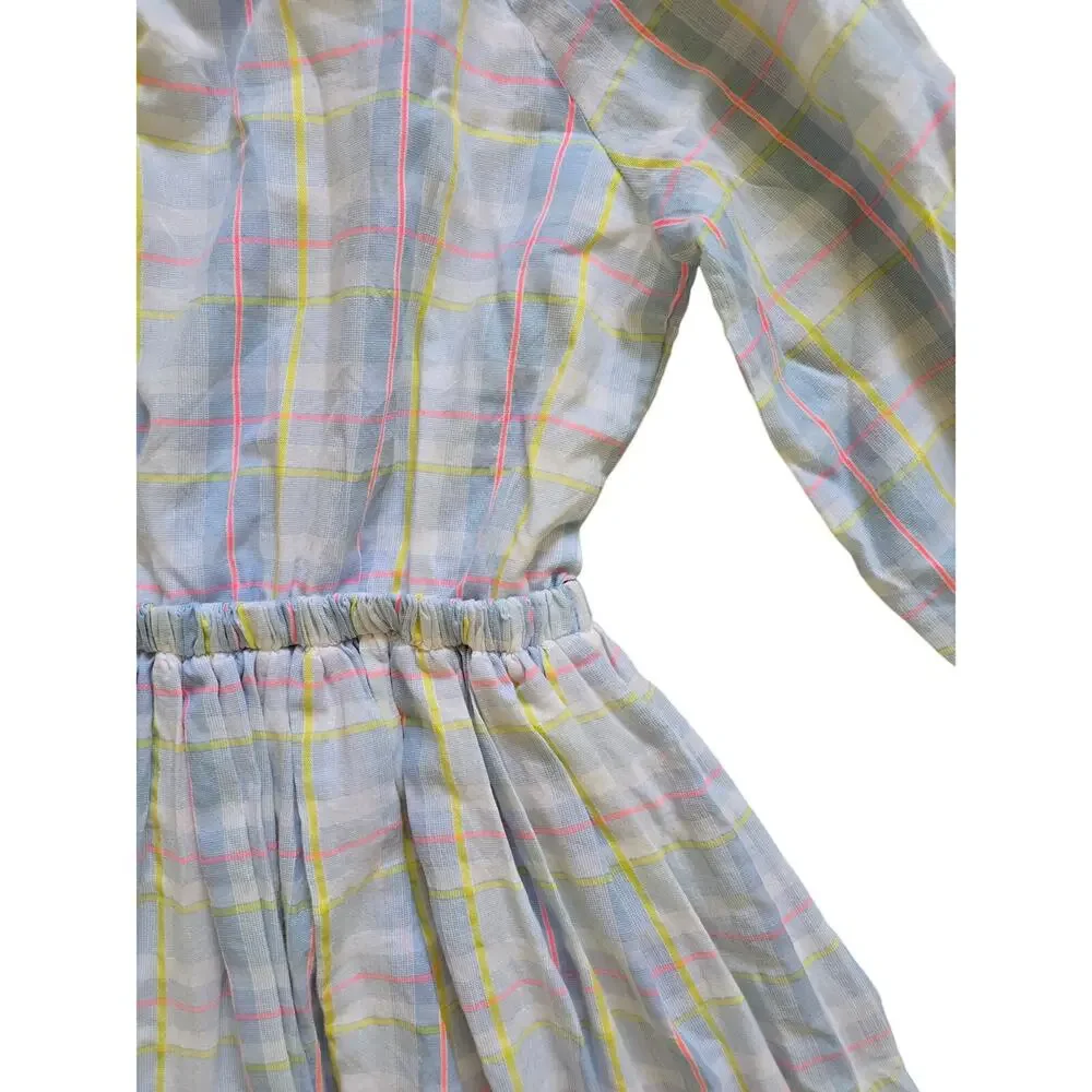 Cosmosophie Isolda Dress in Castle Print Pastel Plaid Preppy Classic Size 14‎